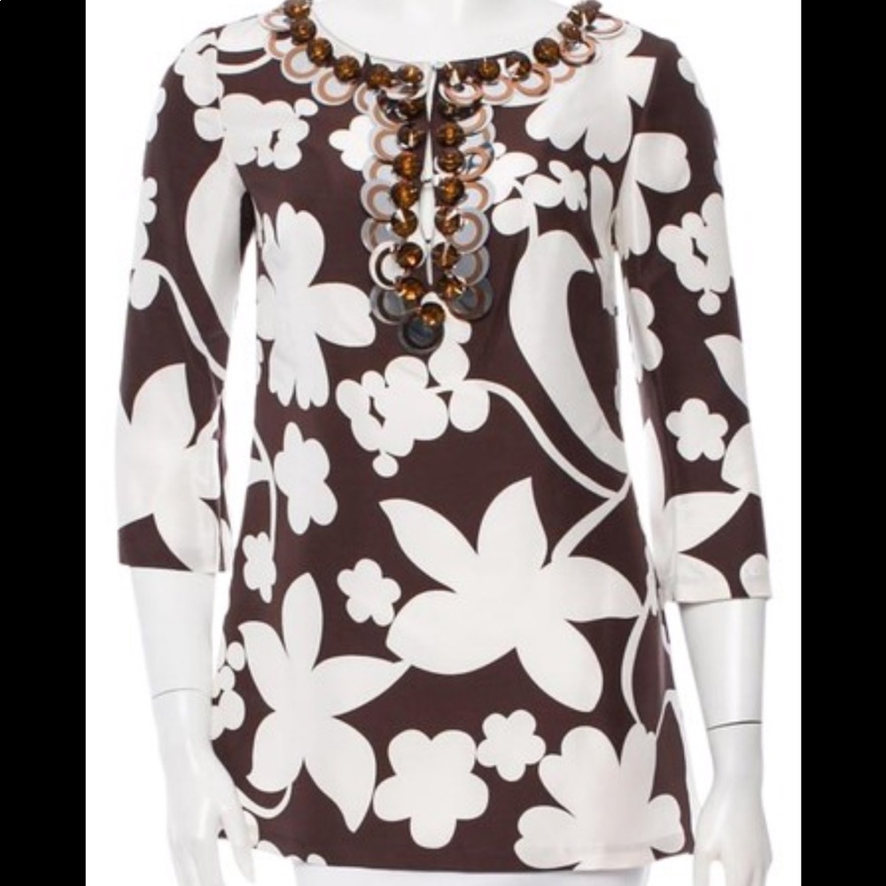 Tory Burch Floral Embellished 100% Silk Tunic